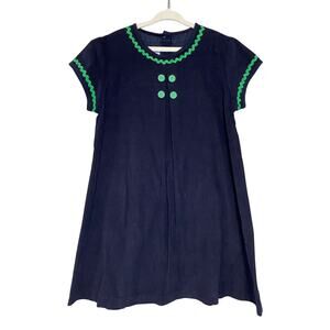 Bella Bliss Girls Navy Blue Green Ric Rac Corduroy Short Sleeve Dress 8